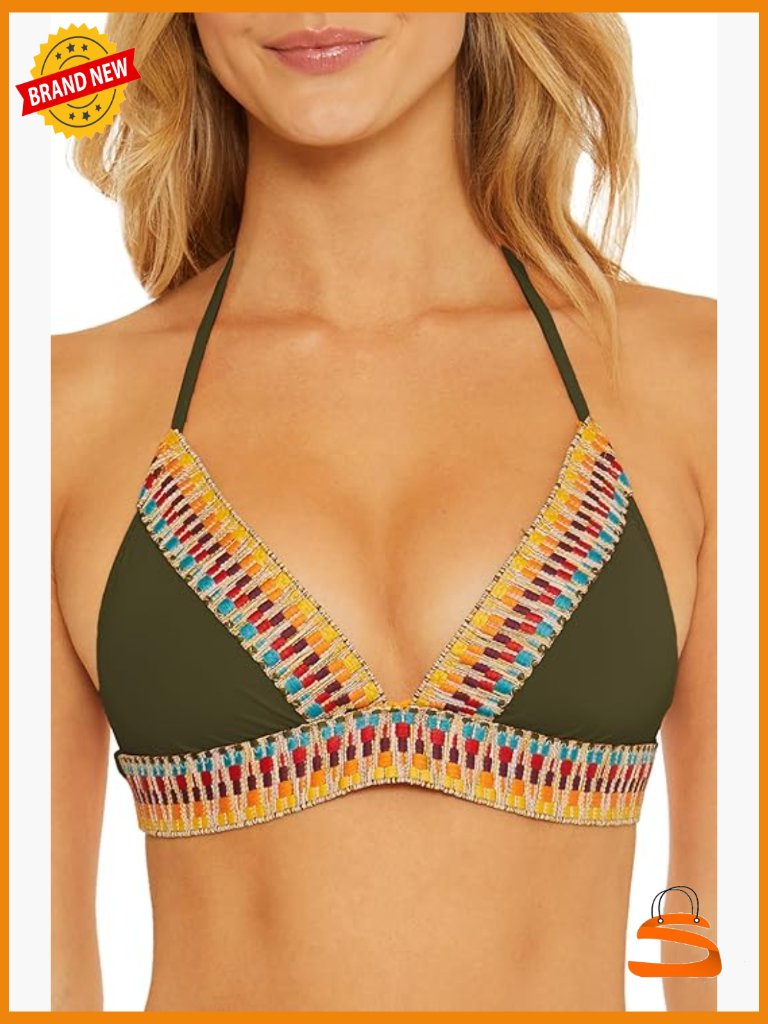 Crochet Halter Bikini Top With Adjustable Tie Neck, Removable Cups